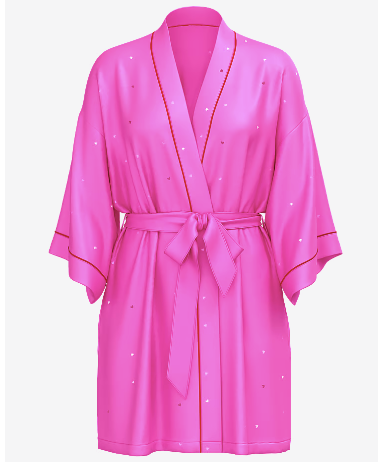 Peignoir court en satin glacé à motif cœurs goutte de rosée